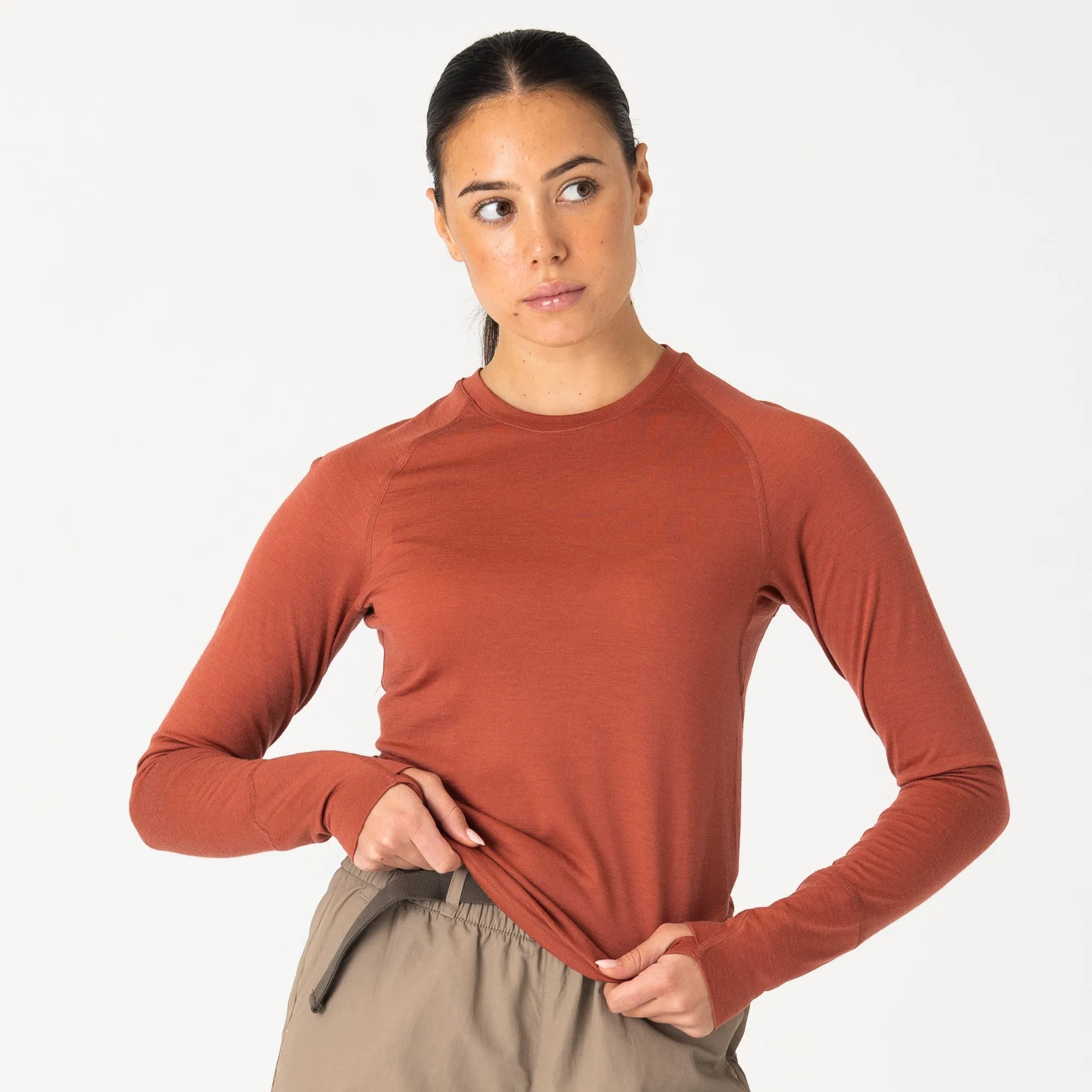 Womens Merino LS Base Layer Light Tannin