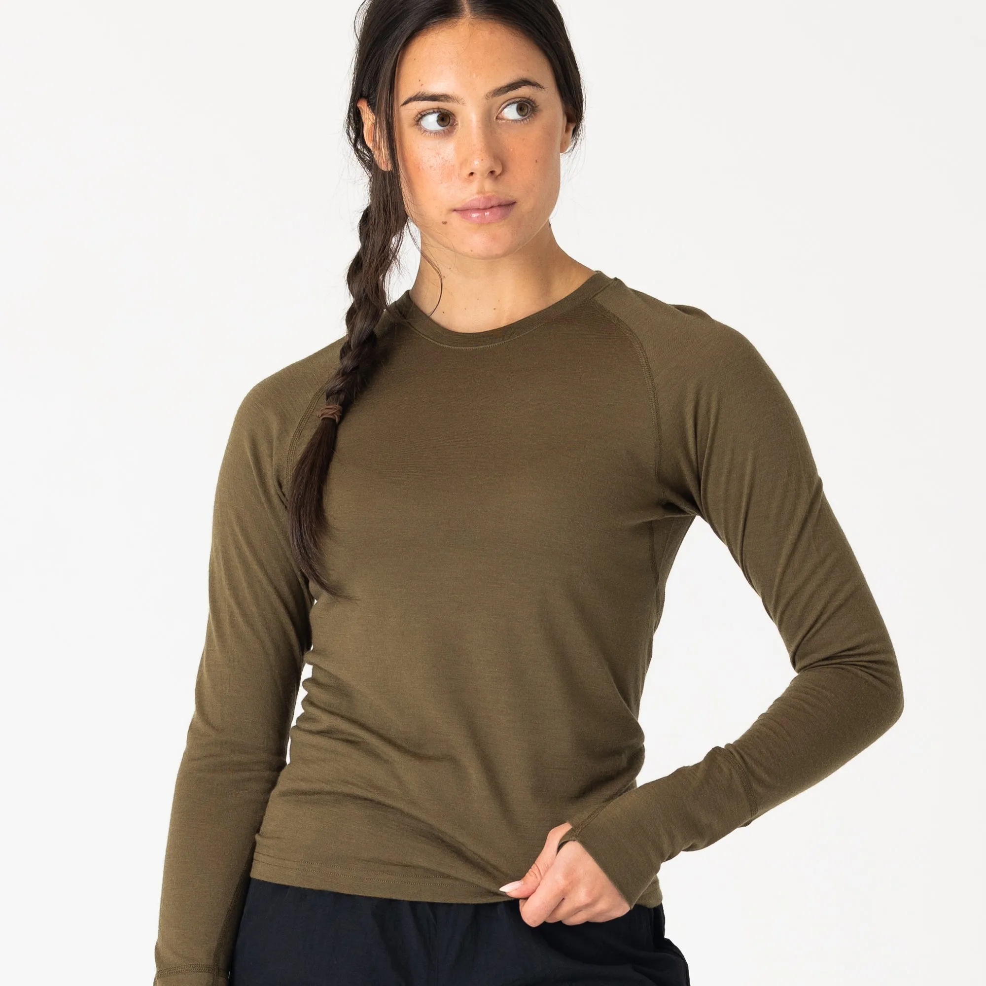 Womens Merino LS Base Layer Olive