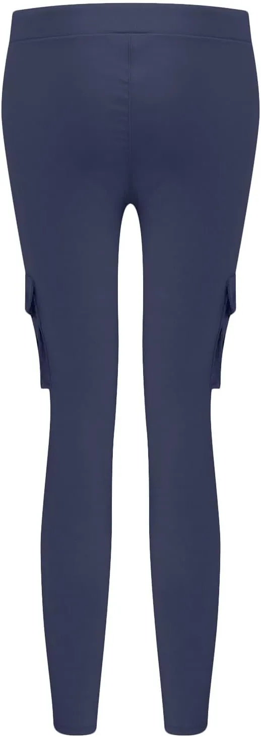 Womens Mid Waist Cargo Leggings High Rise Skinny Cargo Pants Tactical Stretch Jogger Slim Tapered Trouser Sweatpants