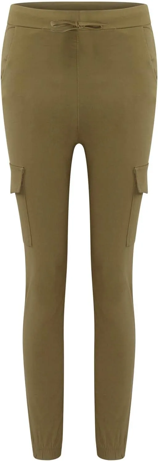 Womens Mid Waist Cargo Leggings High Rise Skinny Cargo Pants Tactical Stretch Jogger Slim Tapered Trouser Sweatpants
