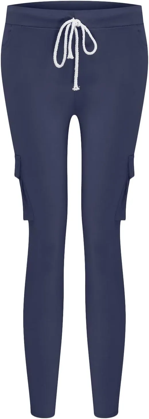 Womens Mid Waist Cargo Leggings High Rise Skinny Cargo Pants Tactical Stretch Jogger Slim Tapered Trouser Sweatpants