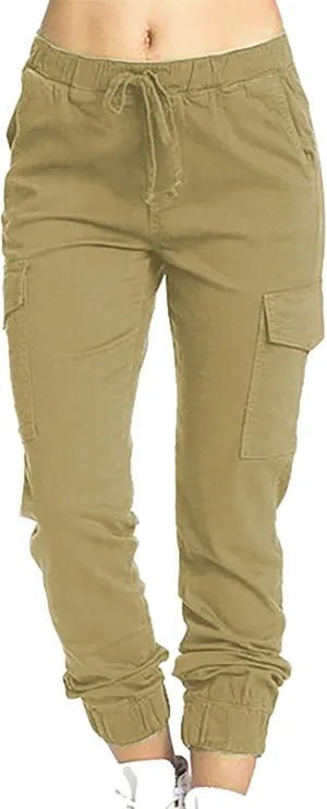 Womens Mid Waist Cargo Leggings High Rise Skinny Cargo Pants Tactical Stretch Jogger Slim Tapered Trouser Sweatpants