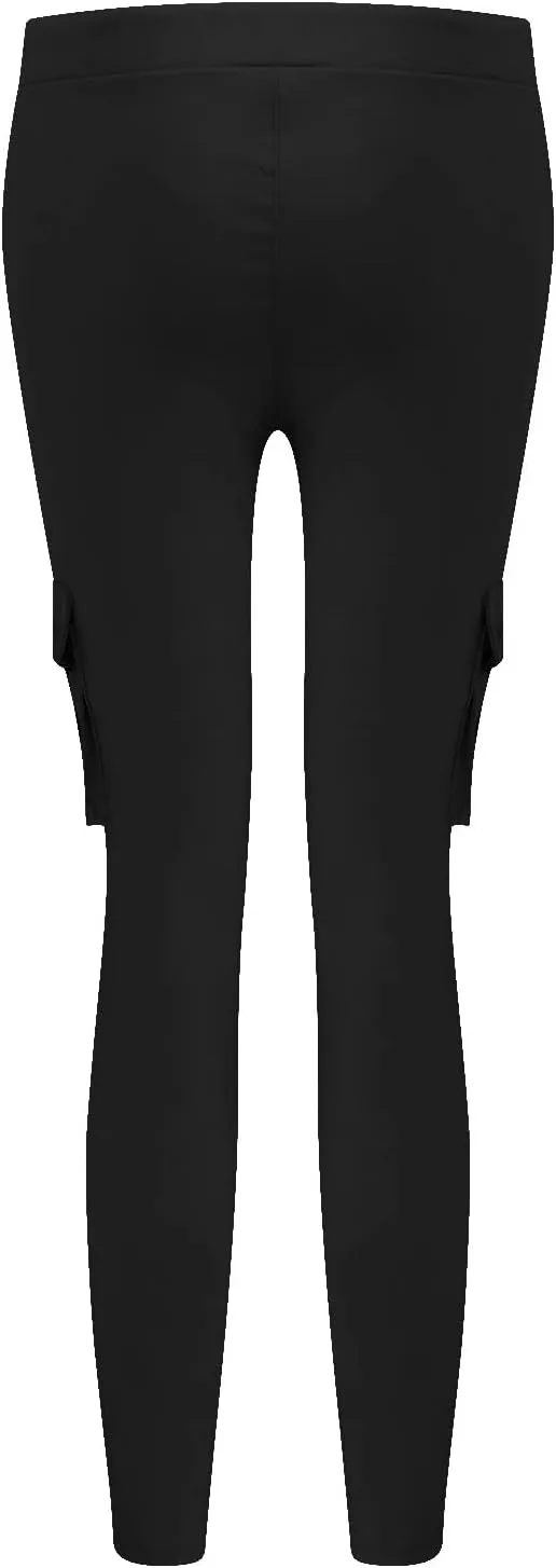 Womens Mid Waist Cargo Leggings High Rise Skinny Cargo Pants Tactical Stretch Jogger Slim Tapered Trouser Sweatpants