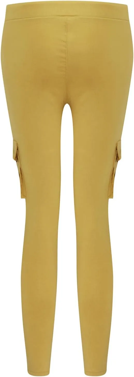 Womens Mid Waist Cargo Leggings High Rise Skinny Cargo Pants Tactical Stretch Jogger Slim Tapered Trouser Sweatpants