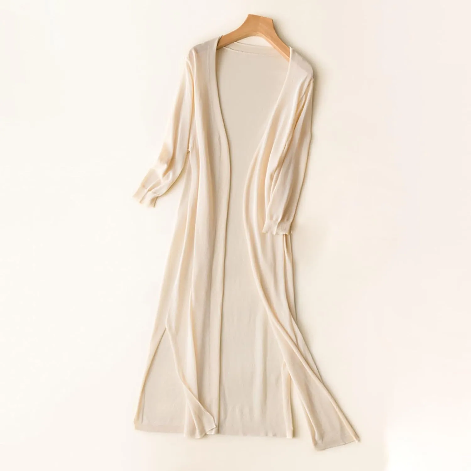 Women's Open Front Cardigan Plus Size Lightweight Solid Long Sleeve Cotton Linen Side Slit Coats Casual Maxi Duster