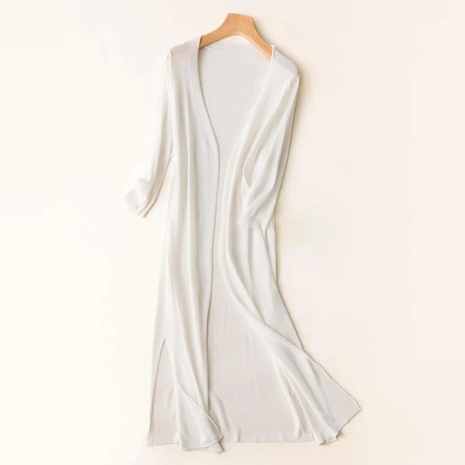 Women's Open Front Cardigan Plus Size Lightweight Solid Long Sleeve Cotton Linen Side Slit Coats Casual Maxi Duster