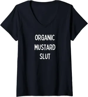 Womens Organic Mustard Slut V-Neck T-Shirt