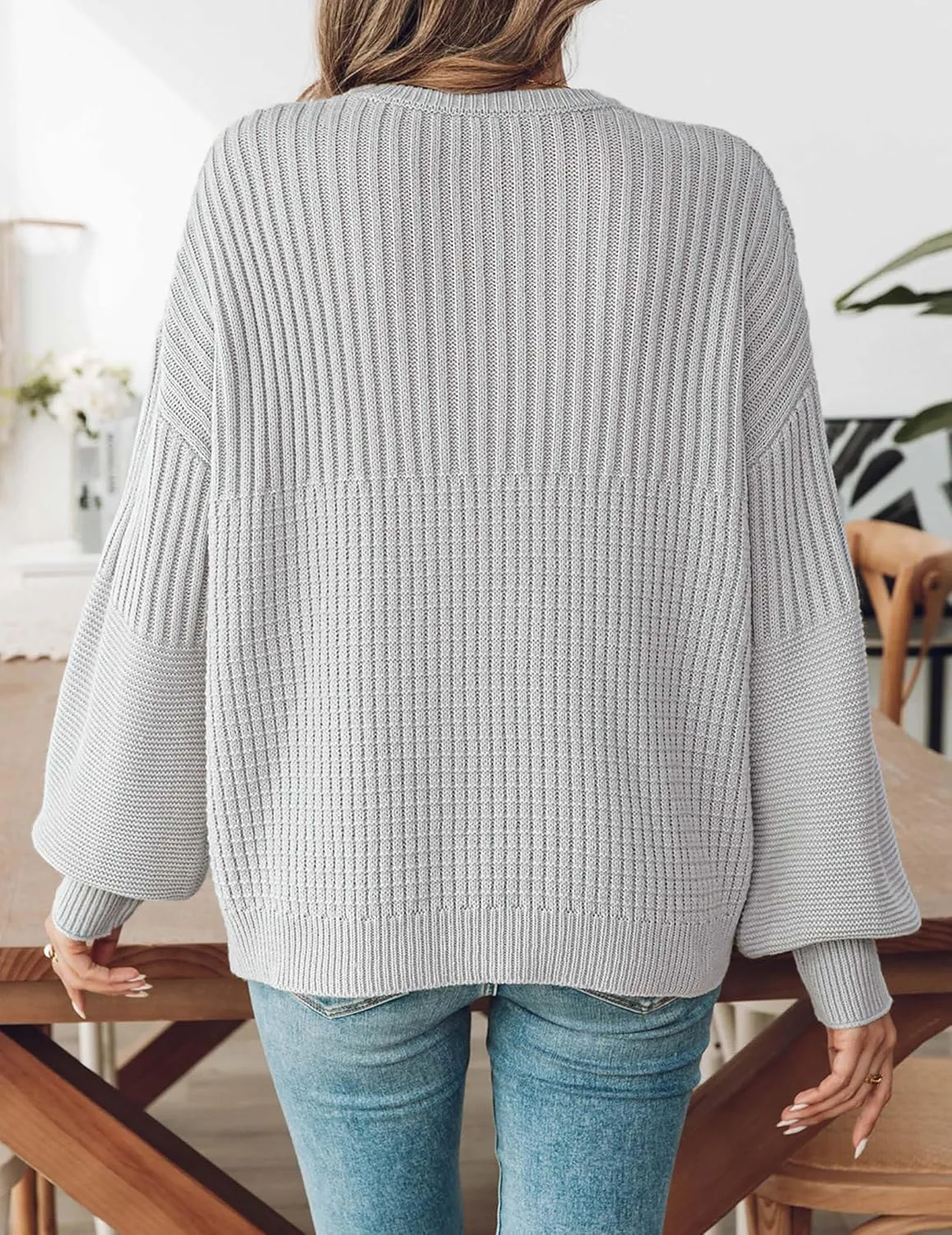 Womens Oversized Ribbed Knit Sweater Fall 2024 Dressy Casual Cute Crewneck Solid Long Sleeve Pullover Top