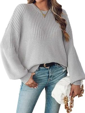 Womens Oversized Ribbed Knit Sweater Fall 2024 Dressy Casual Cute Crewneck Solid Long Sleeve Pullover Top