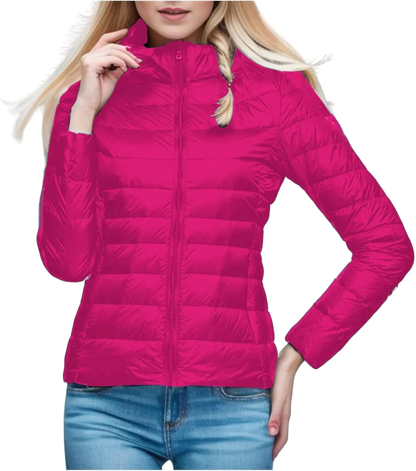 Women's Packable Ultra Lightweight Jackets Puffer Short Down Solid Color Coats Full Zip Warm Casual Outwear