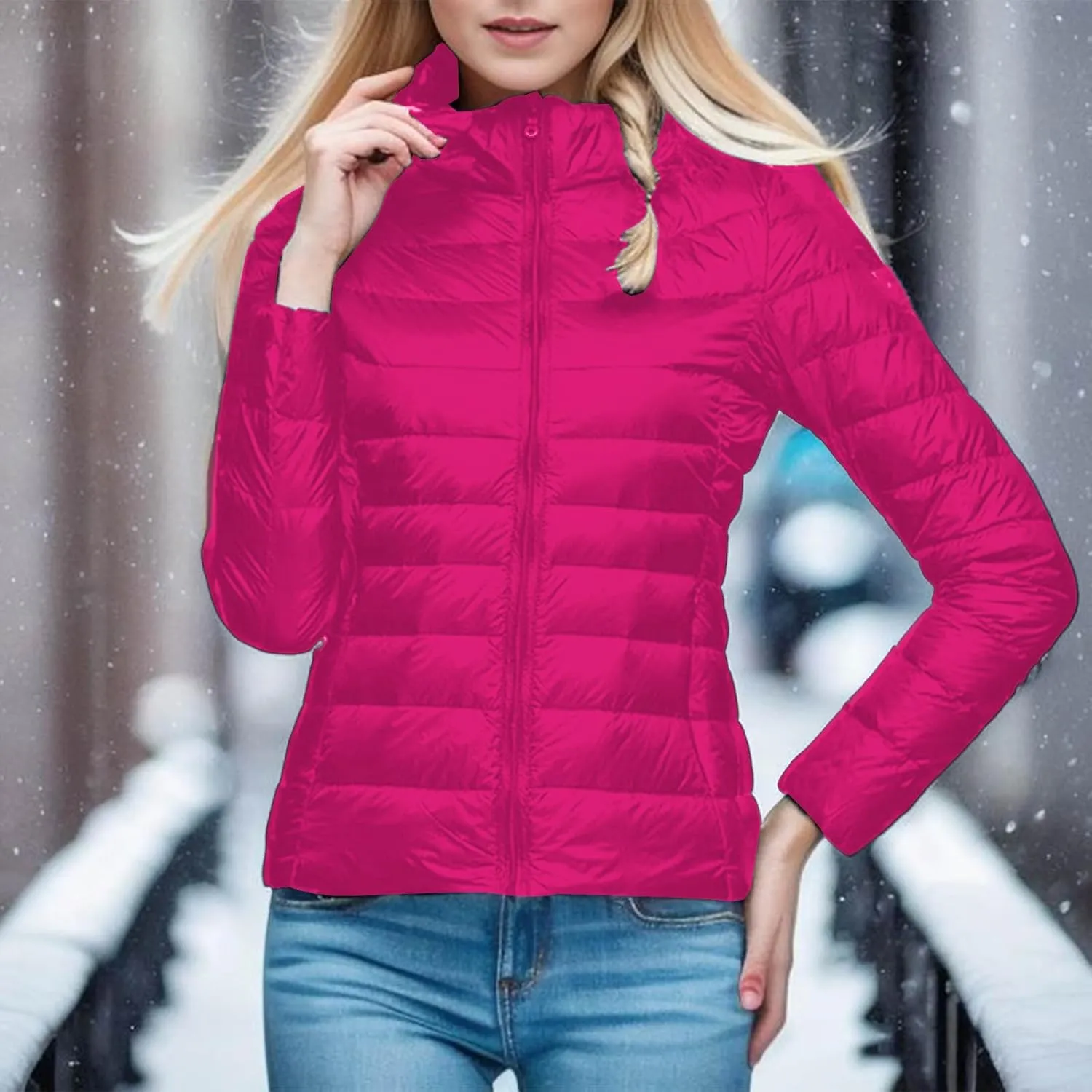 Women's Packable Ultra Lightweight Jackets Puffer Short Down Solid Color Coats Full Zip Warm Casual Outwear