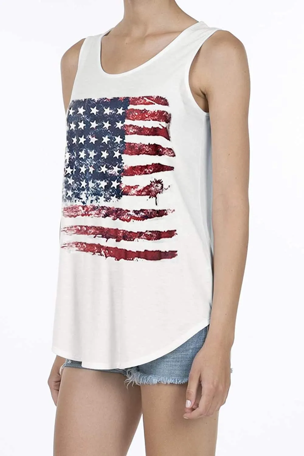 Women's Patriotic American Flag Soft Jersey Sleeveless Loose Tank Top