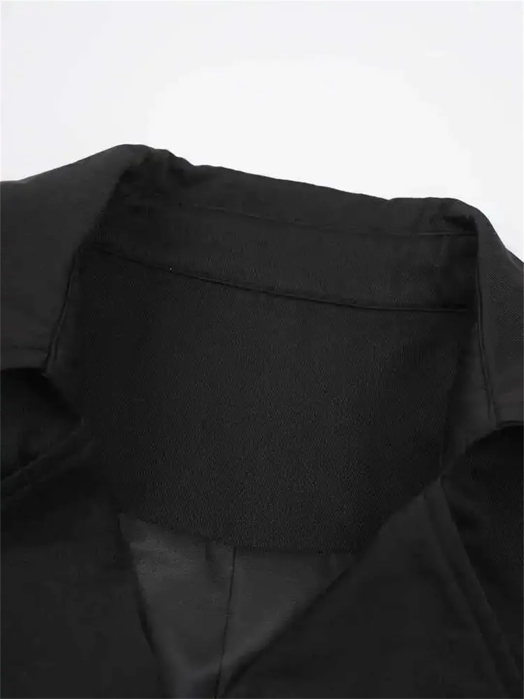 Women's Plus Size Long Trench Coat Black Double-Breasted Cotton Casual Coat