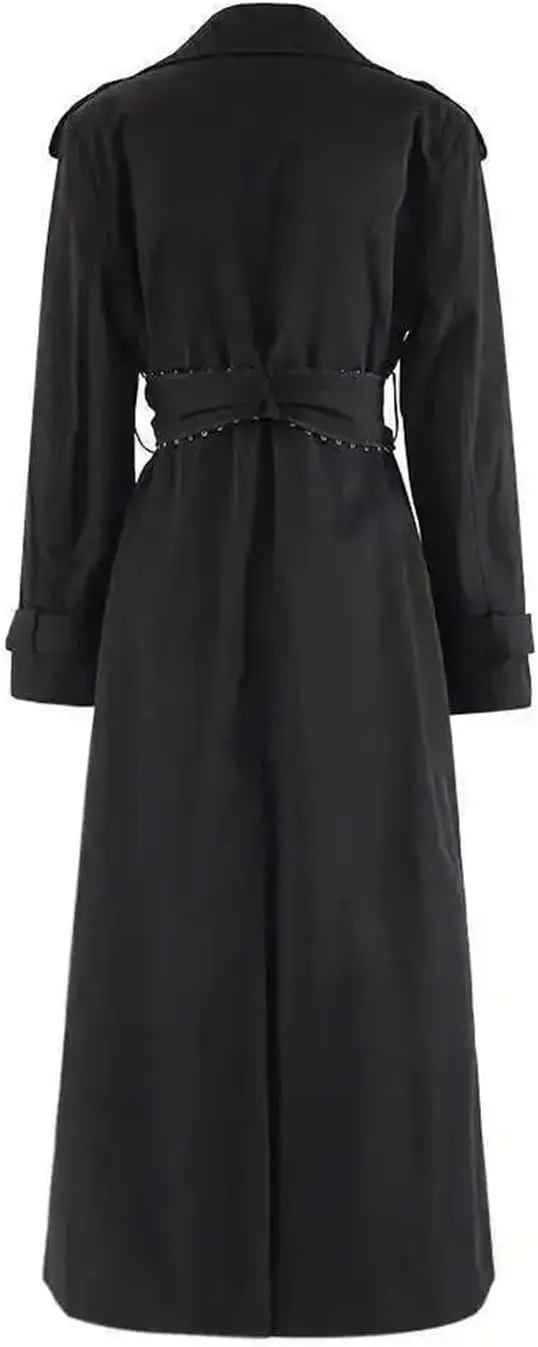 Women's Plus Size Long Trench Coat Black Double-Breasted Cotton Casual Coat