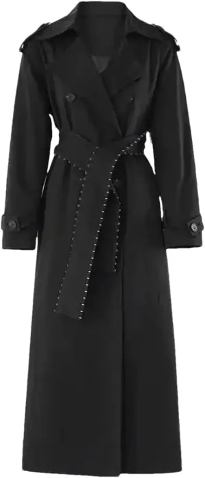 Women's Plus Size Long Trench Coat Black Double-Breasted Cotton Casual Coat