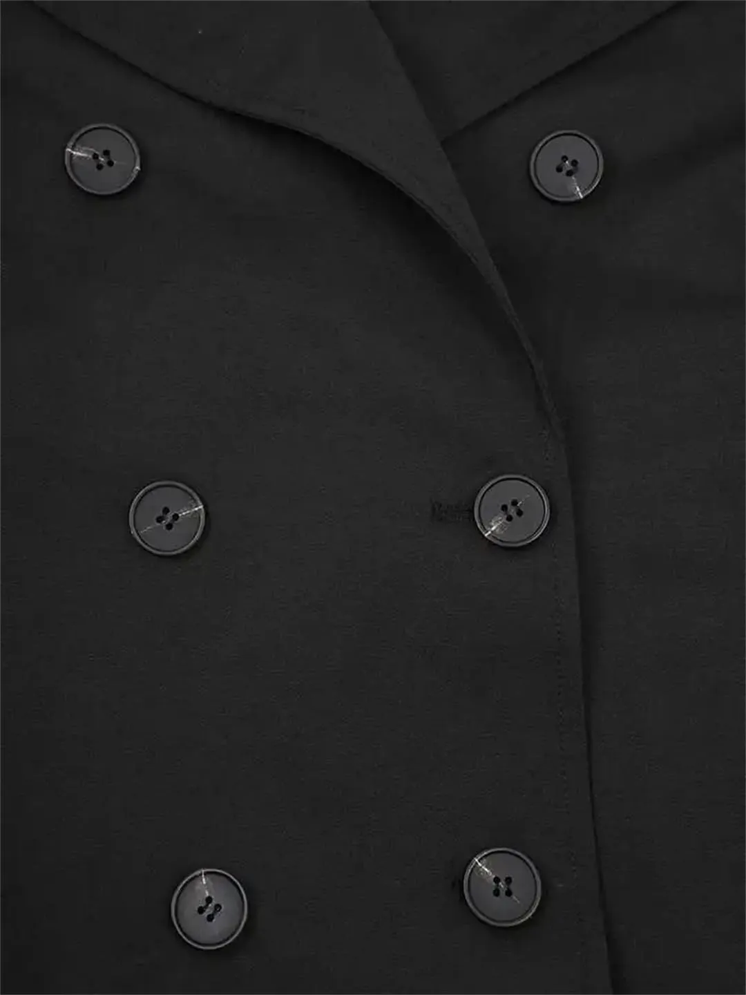 Women's Plus Size Long Trench Coat Black Double-Breasted Cotton Casual Coat