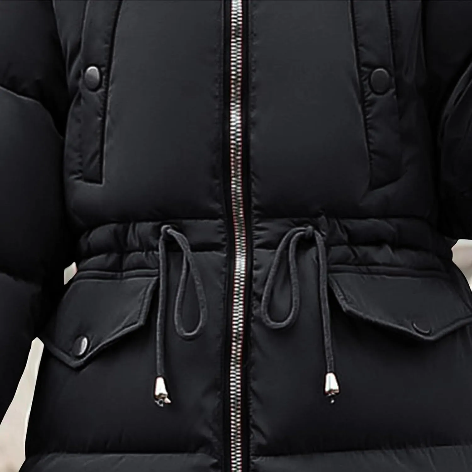 Womens Puffer Coat with Fur Hood Thicken Warm Long Quilted Down Jackets Plus Size Full Zip Windproof Parka Outerwear