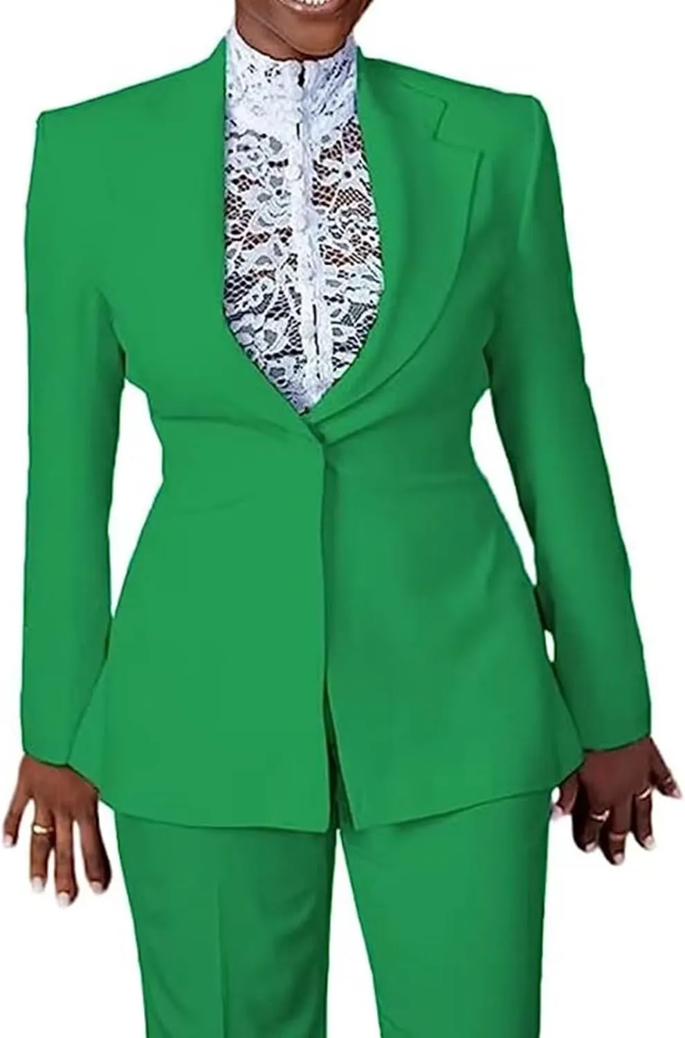 Women's Slim Fit 2-Piece One Button Blazer & Pants Suit for Wedding, Business, Daily Use - Green