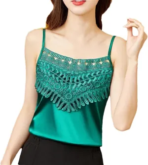 Women's Solid Color Casual Satin Hollow Tassel Stitching Camisole Top