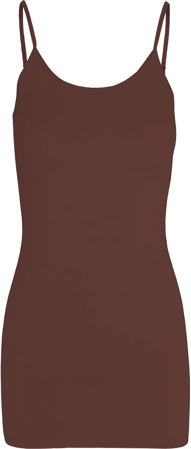 Women's Spaghetti Strap Stretch Cotton Long Cami Camisole Tank Top