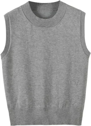 Women's Sweater Vest Crew Neck Sleeveless Pullover Sweater Classic Basic Solid Ribbed Knit Tank Tops