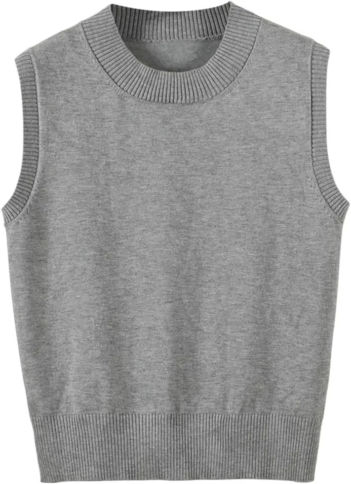 Women's Sweater Vest Crew Neck Sleeveless Pullover Sweater Classic Basic Solid Ribbed Knit Tank Tops