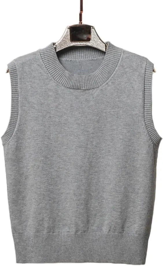 Women's Sweater Vest Crew Neck Sleeveless Pullover Sweater Classic Basic Solid Ribbed Knit Tank Tops