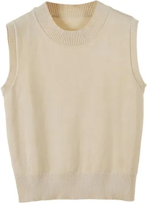 Women's Sweater Vest Crew Neck Sleeveless Pullover Sweater Classic Basic Solid Ribbed Knit Tank Tops