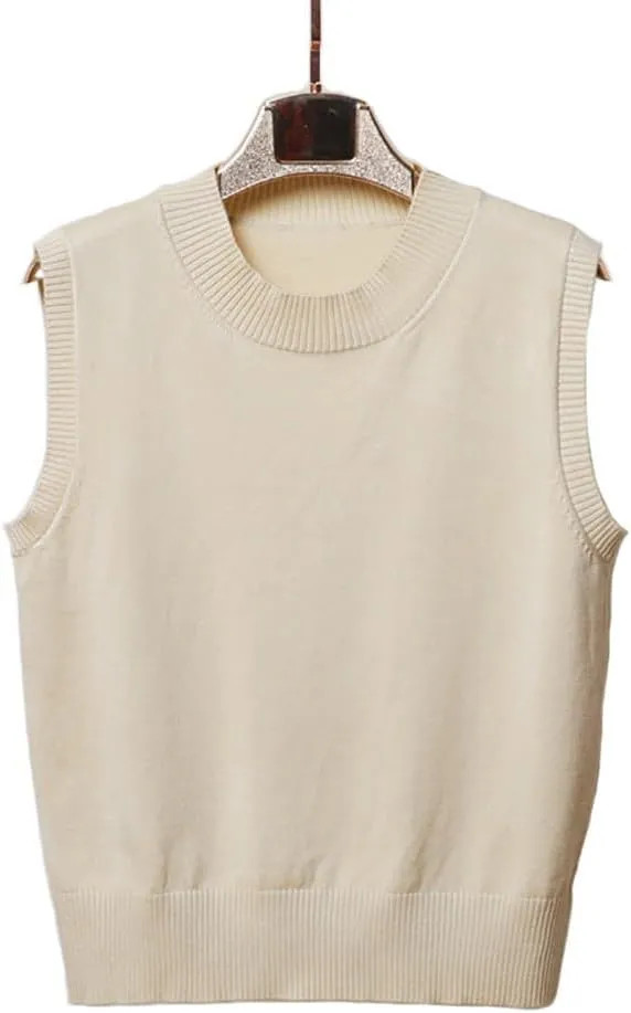 Women's Sweater Vest Crew Neck Sleeveless Pullover Sweater Classic Basic Solid Ribbed Knit Tank Tops