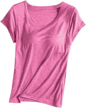Womens Tops 2025 Summer Casual Short Sleeve T Shirts with Built in Bra Plus Size Basic Solid Yoga Athletic Tees Shirts