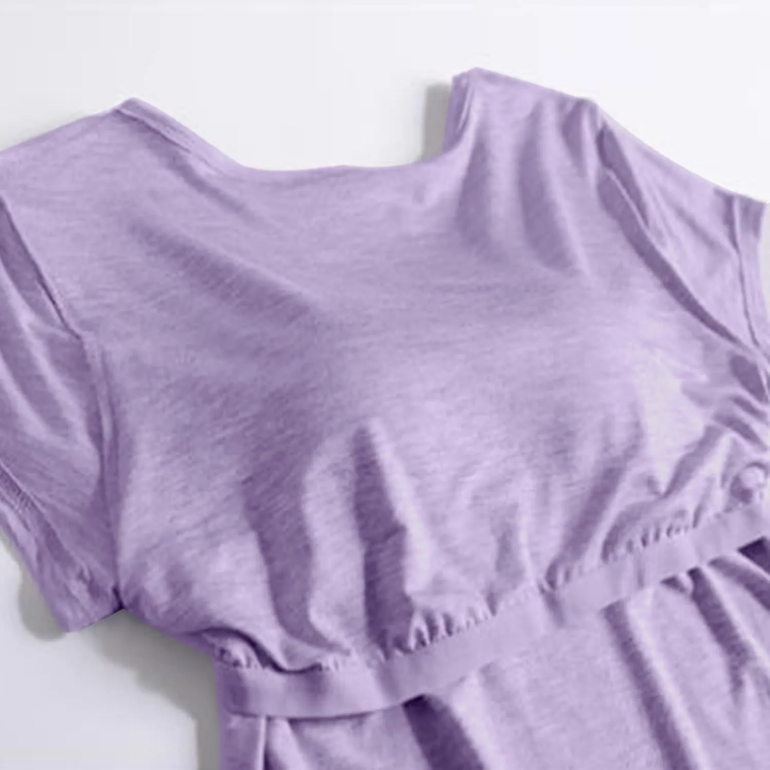 Womens Tops 2025 Summer Casual Short Sleeve T Shirts with Built in Bra Plus Size Basic Solid Yoga Athletic Tees Shirts