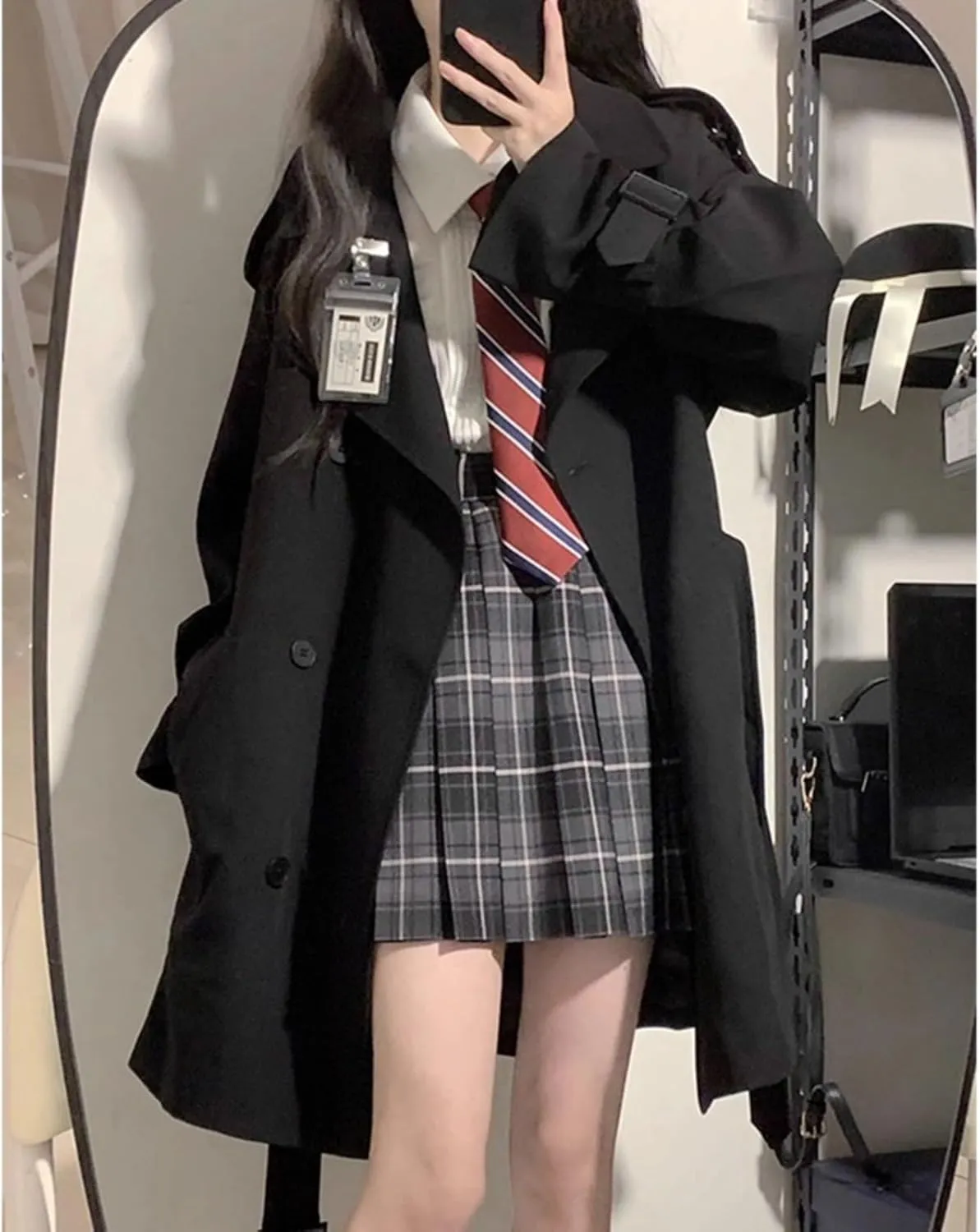Women's Trench Coat Long Lapel Double Breasted Design Windproof Loose Coat Business Casual Coat