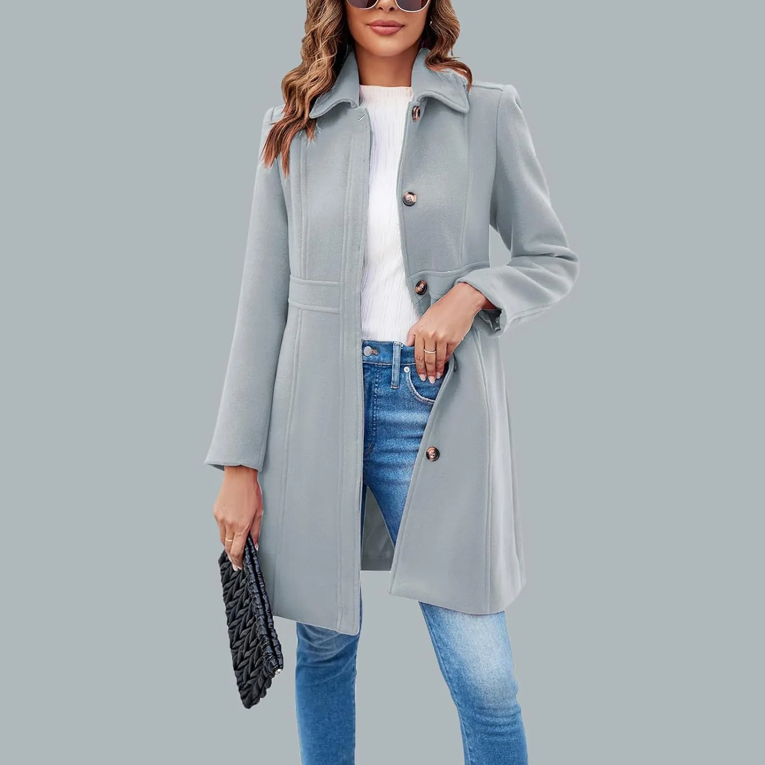 Women's Trench Coats Trendy 2024 Winter Warm Long Coat Slim Classic Solid Color Trench Coats