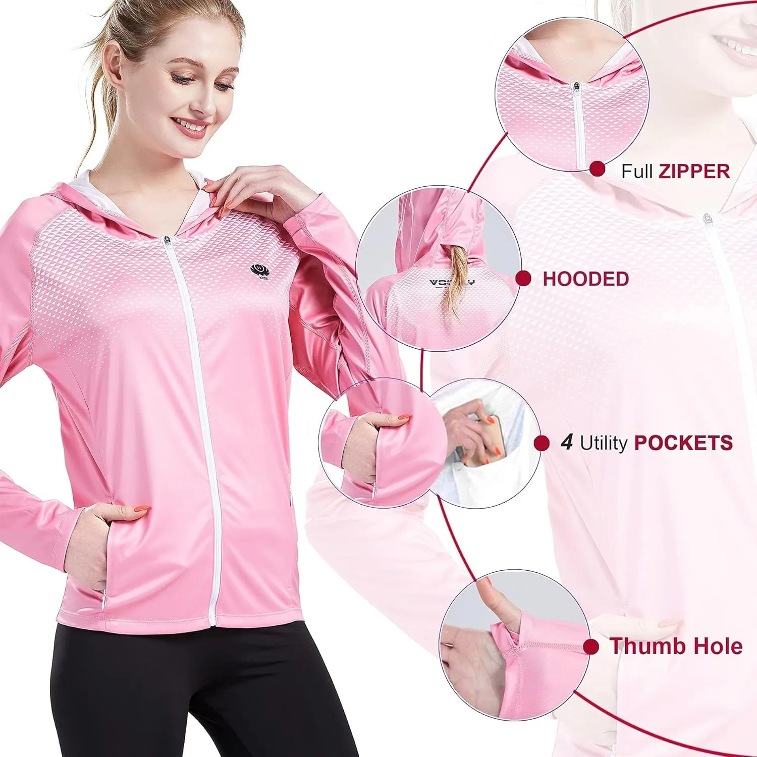 Women's UPF 50  Sun Protection Shirt Printed UV Hoodie Jacket Full Zip with Pockets