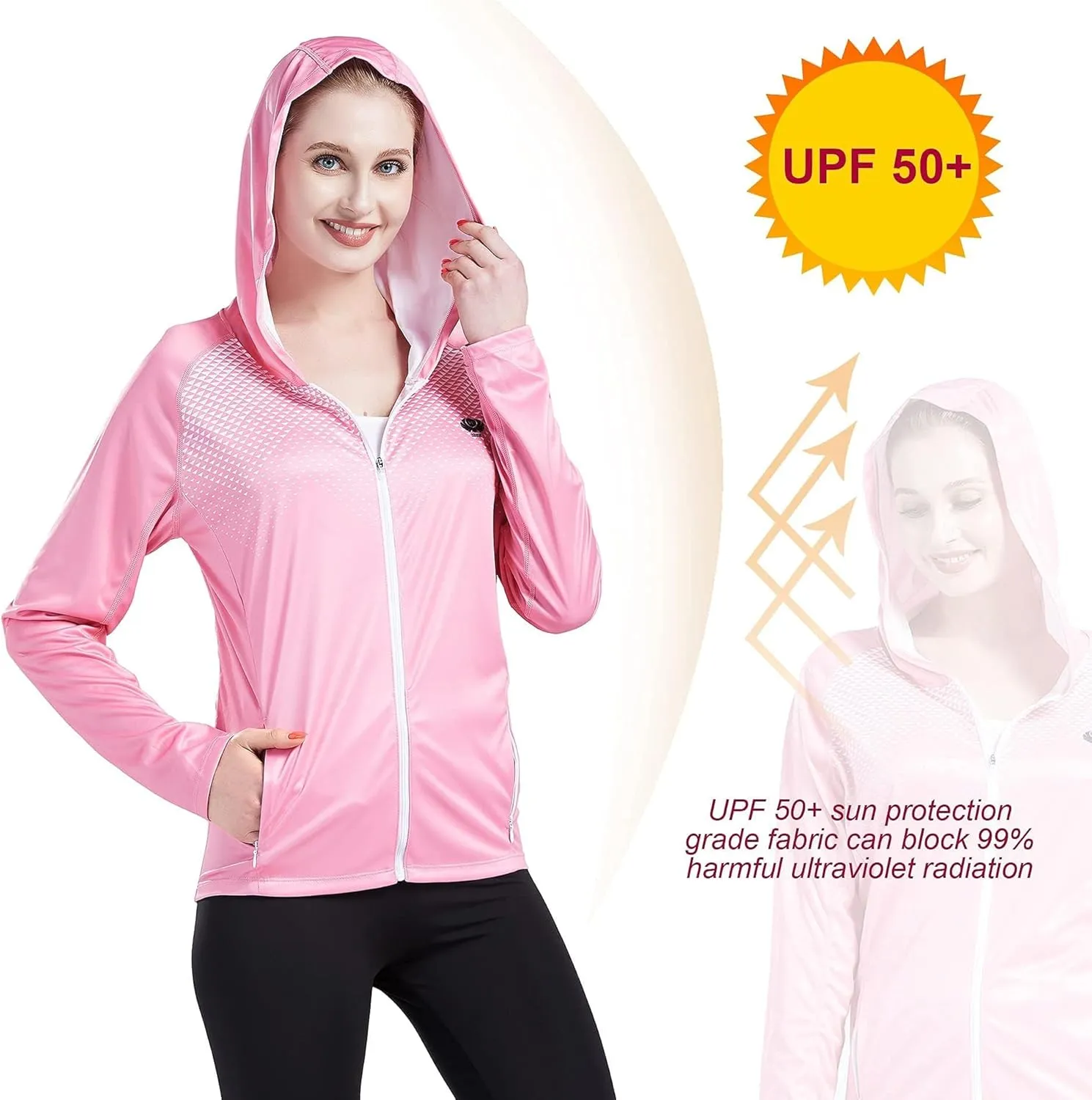 Women's UPF 50  Sun Protection Shirt Printed UV Hoodie Jacket Full Zip with Pockets