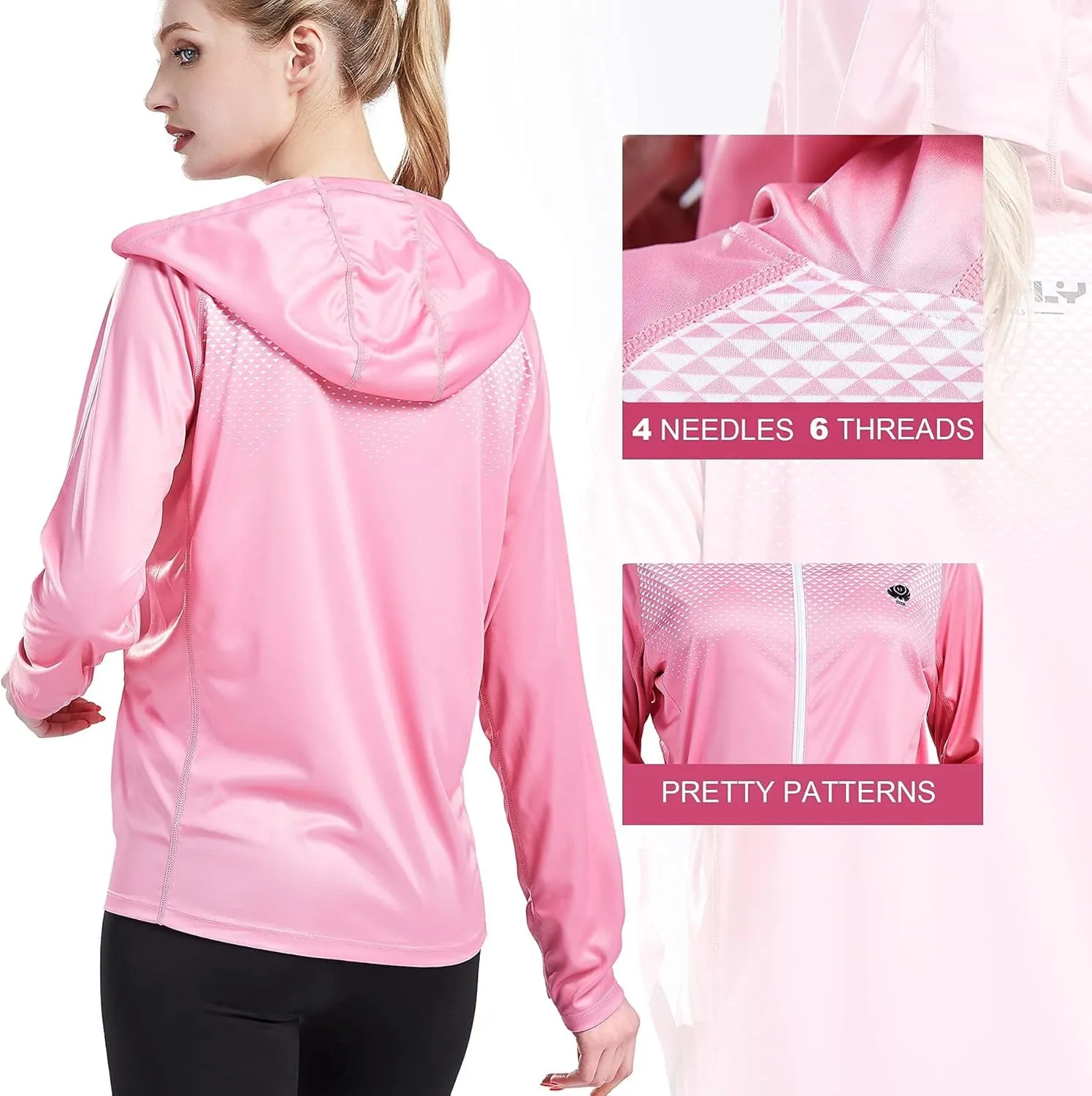 Women's UPF 50  Sun Protection Shirt Printed UV Hoodie Jacket Full Zip with Pockets