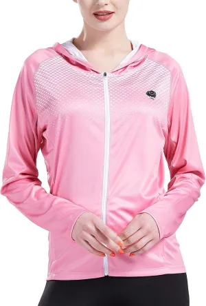 Women's UPF 50  Sun Protection Shirt Printed UV Hoodie Jacket Full Zip with Pockets