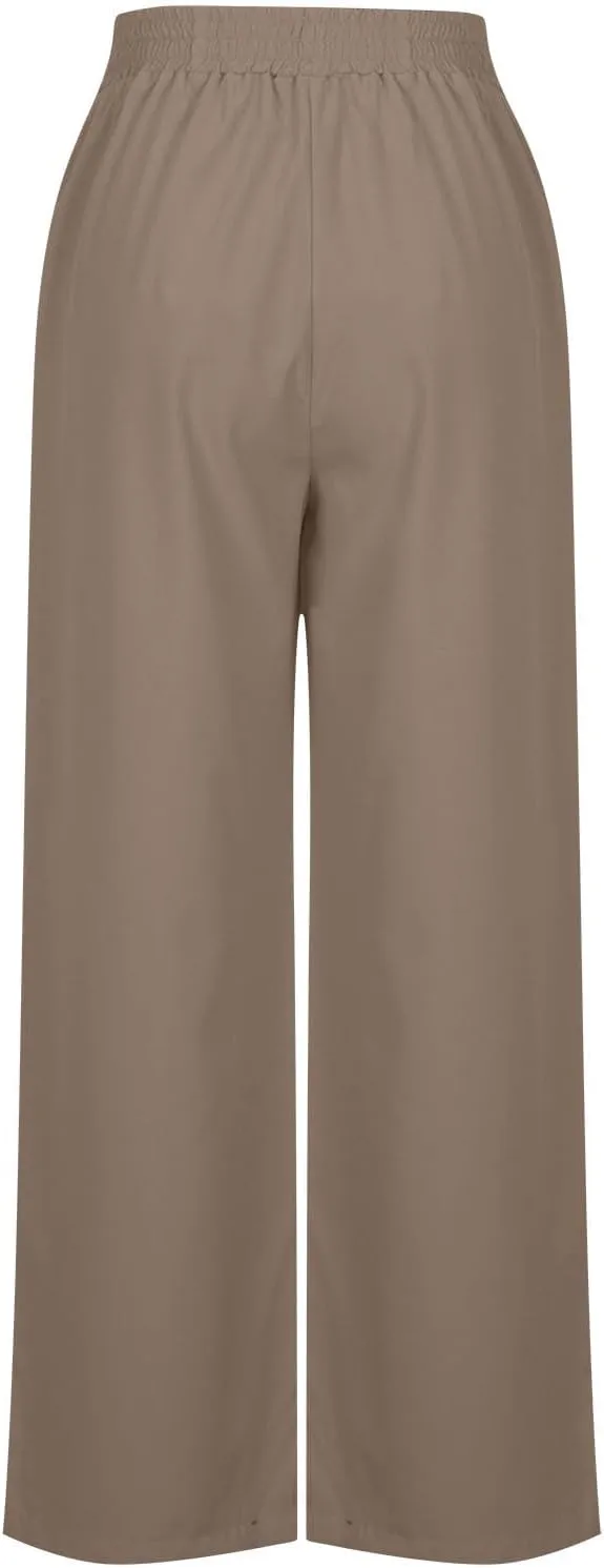 Womens Wide Leg Lightweight Pants Yoga Sport Palazzo Slacks High Waist Casual Travel Work Summer Trousers with Pockets