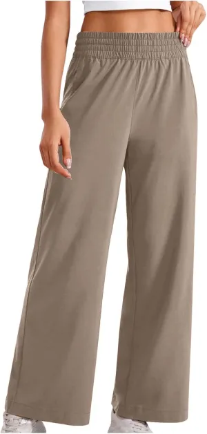 Womens Wide Leg Lightweight Pants Yoga Sport Palazzo Slacks High Waist Casual Travel Work Summer Trousers with Pockets