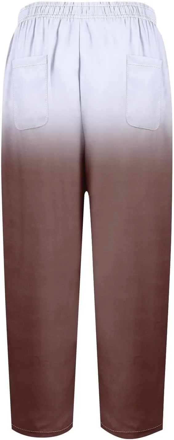 Women's Wide Leg Pants with Pockets Wide Leg Plus Size Capri Pants Lightweight Capri Trousers S 5XL Summer Vacation