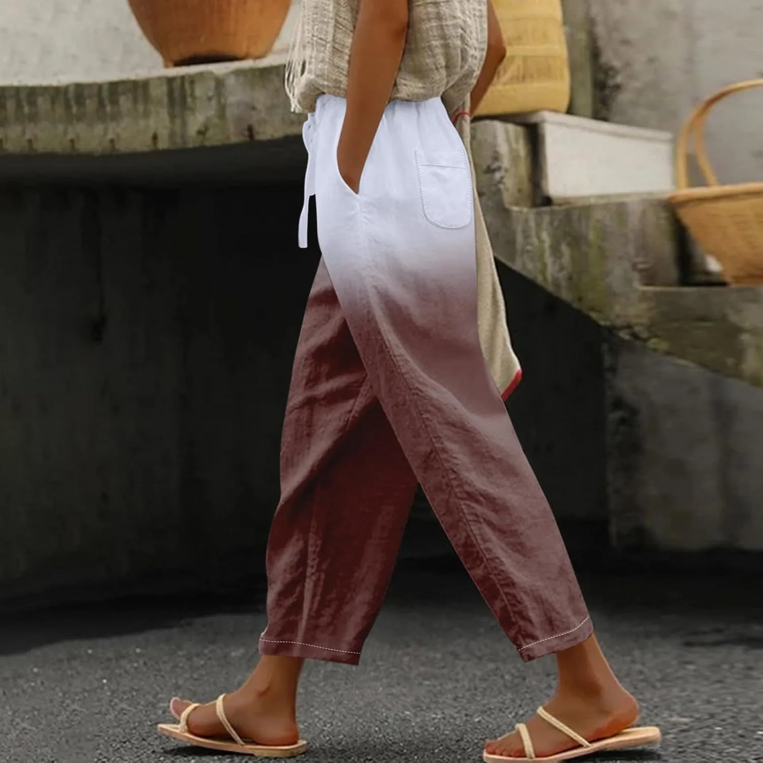 Women's Wide Leg Pants with Pockets Wide Leg Plus Size Capri Pants Lightweight Capri Trousers S 5XL Summer Vacation