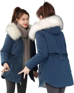 Women's Winter Cotton Down Padded Jacket Casual Coat Pocket Jacket Female Thick Warm Hooded Outwear