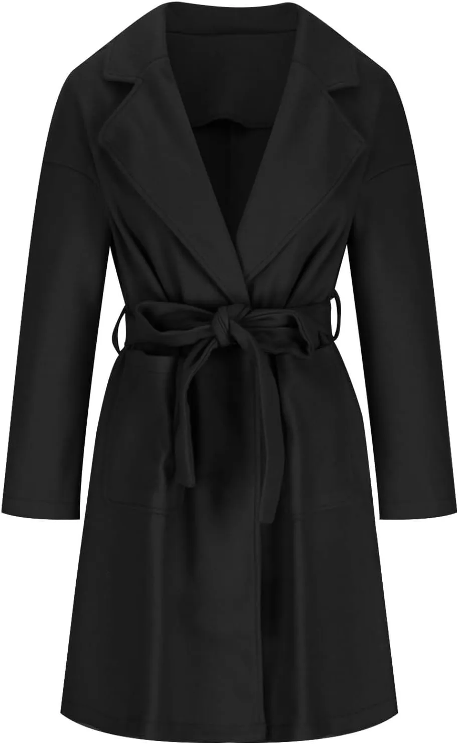 Wool Coats for Women Casual Open Front Winter Trench Coat Oversized Notch Lapel Thicken Bussiness Jacket With Belts