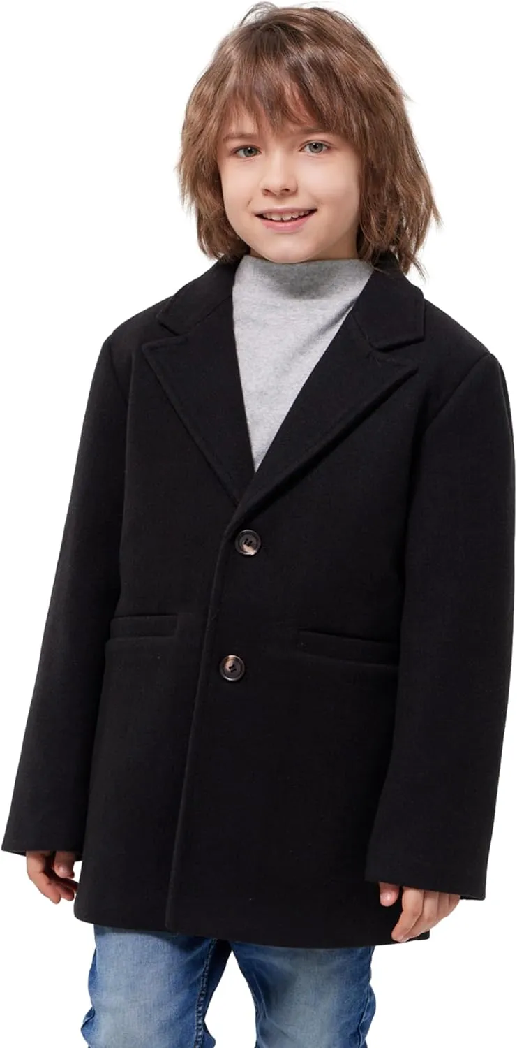 WULFUL Boys Wool Coat Single Breasted Trench Coat Winter Pea Coat