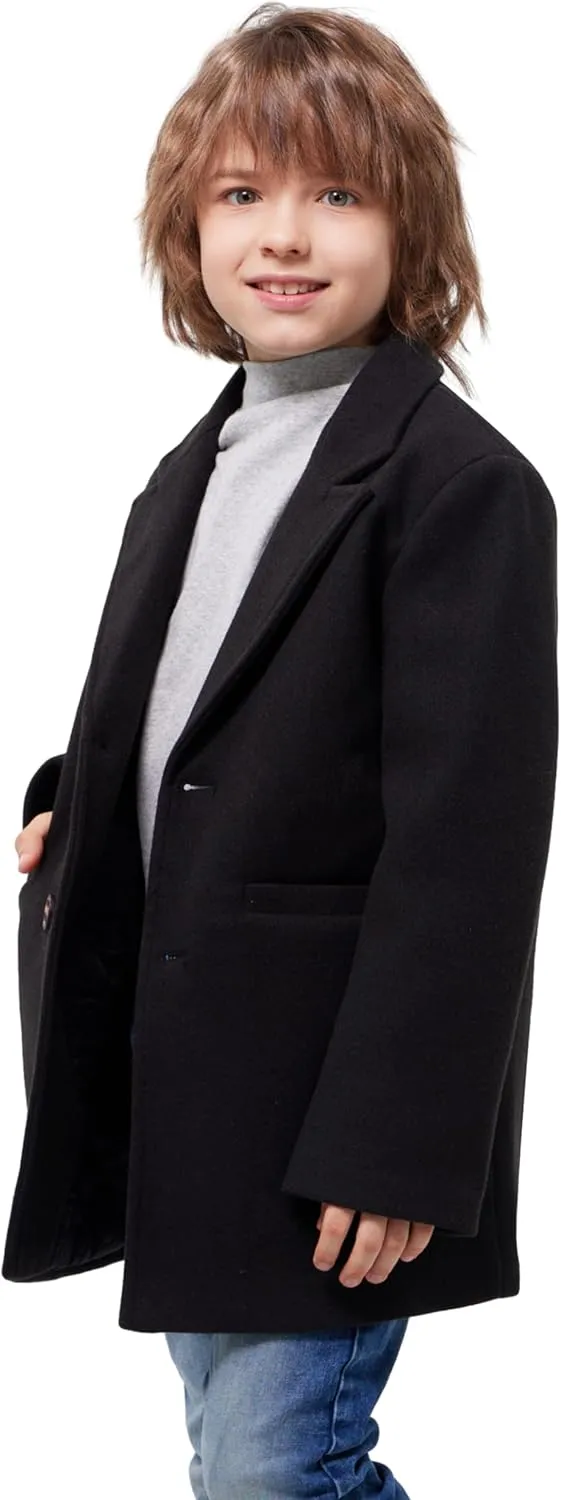 WULFUL Boys Wool Coat Single Breasted Trench Coat Winter Pea Coat