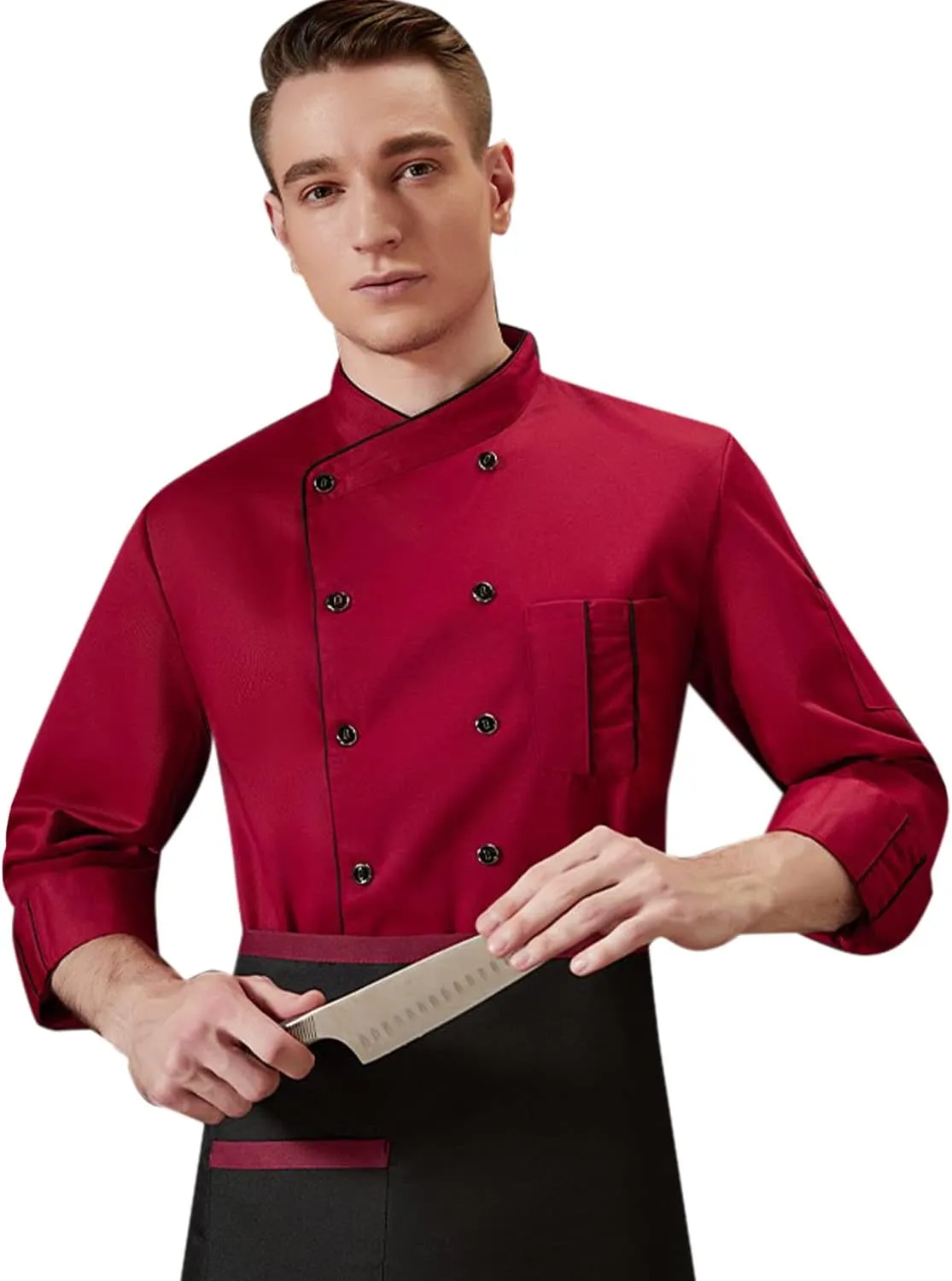 XINFU Unisex Chef Coat Long Sleeves/Short Sleeves Double-Breasted Kitchen Chef Uniform