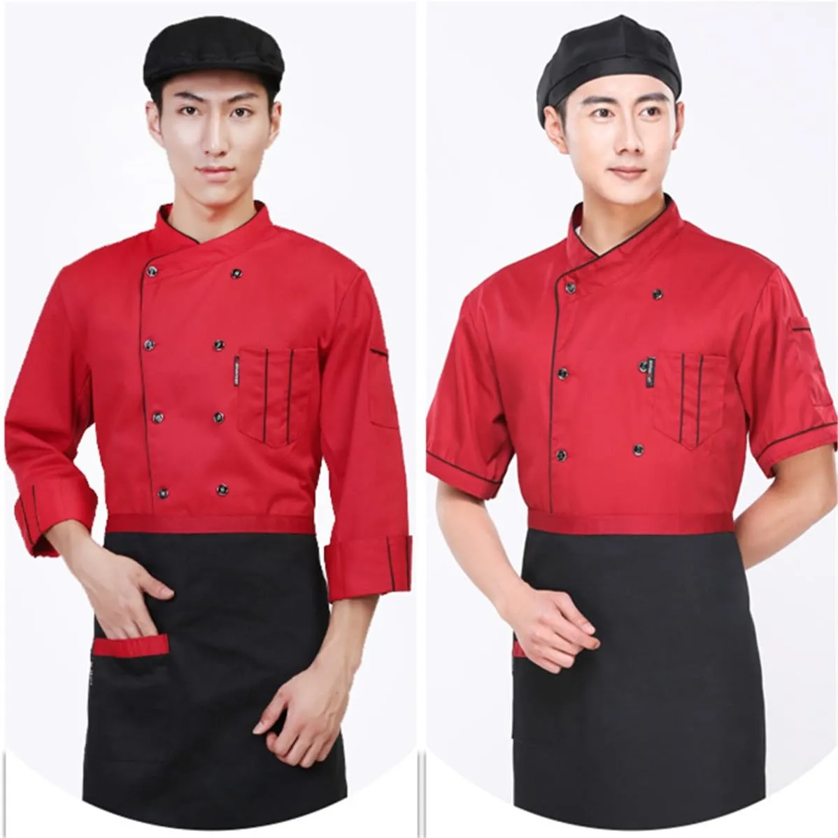 XINFU Unisex Chef Coat Long Sleeves/Short Sleeves Double-Breasted Kitchen Chef Uniform