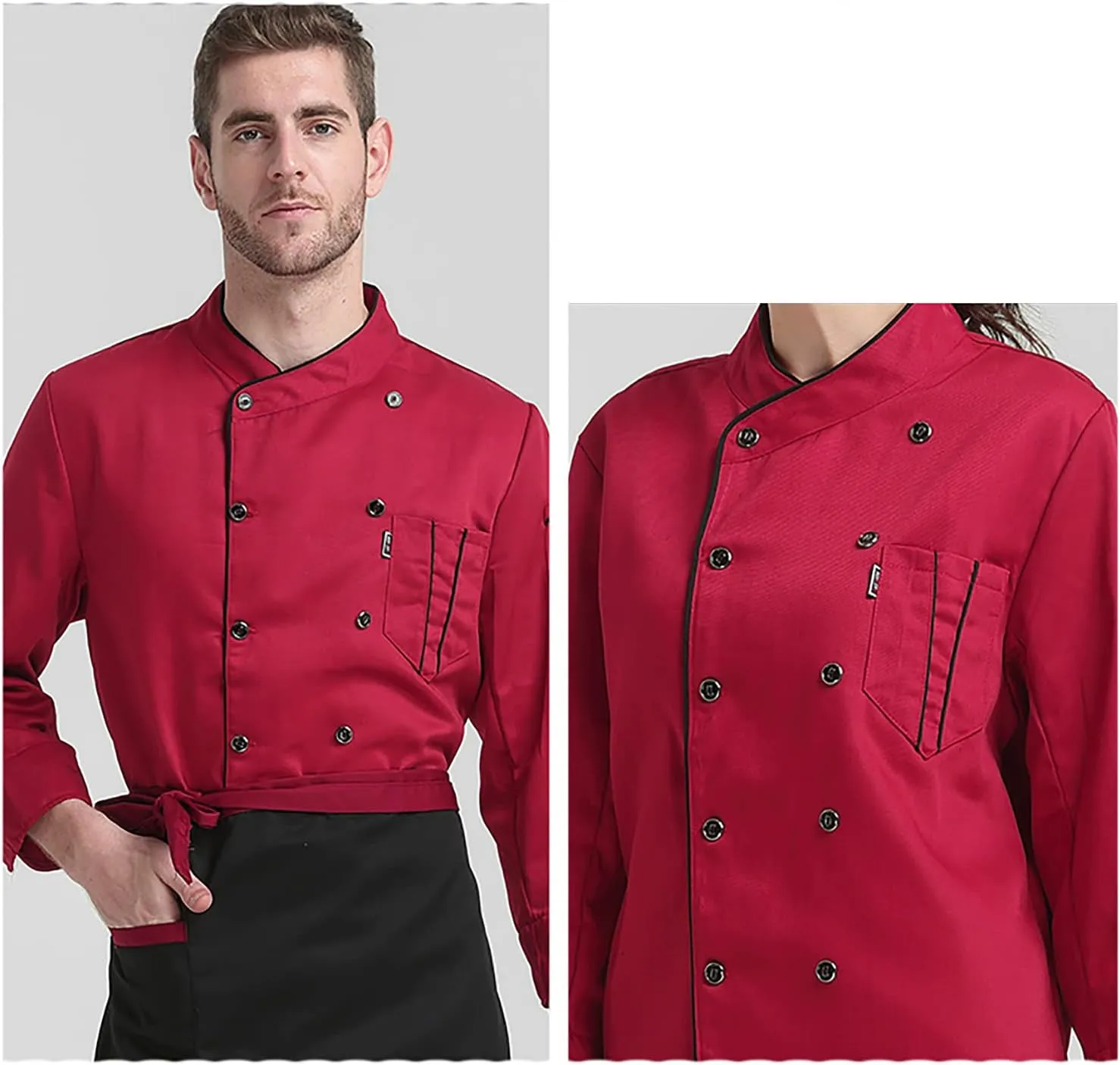 XINFU Unisex Chef Coat Long Sleeves/Short Sleeves Double-Breasted Kitchen Chef Uniform