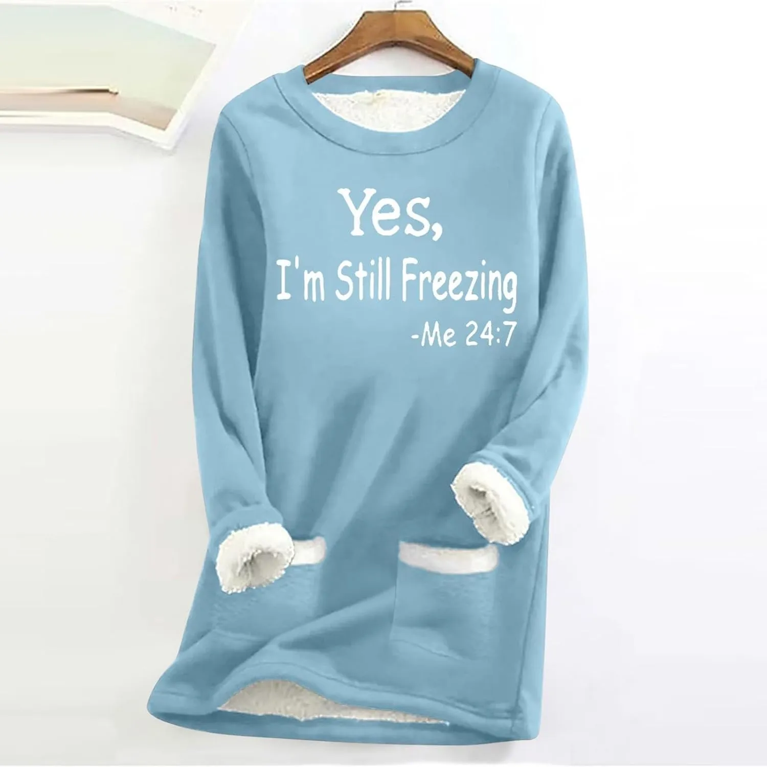 Yes,I'm Still -Me 24:7 Sherpa Lined Sweatshirt Women Faux Thermal Fluffy Coat Casual Loose Loungewear