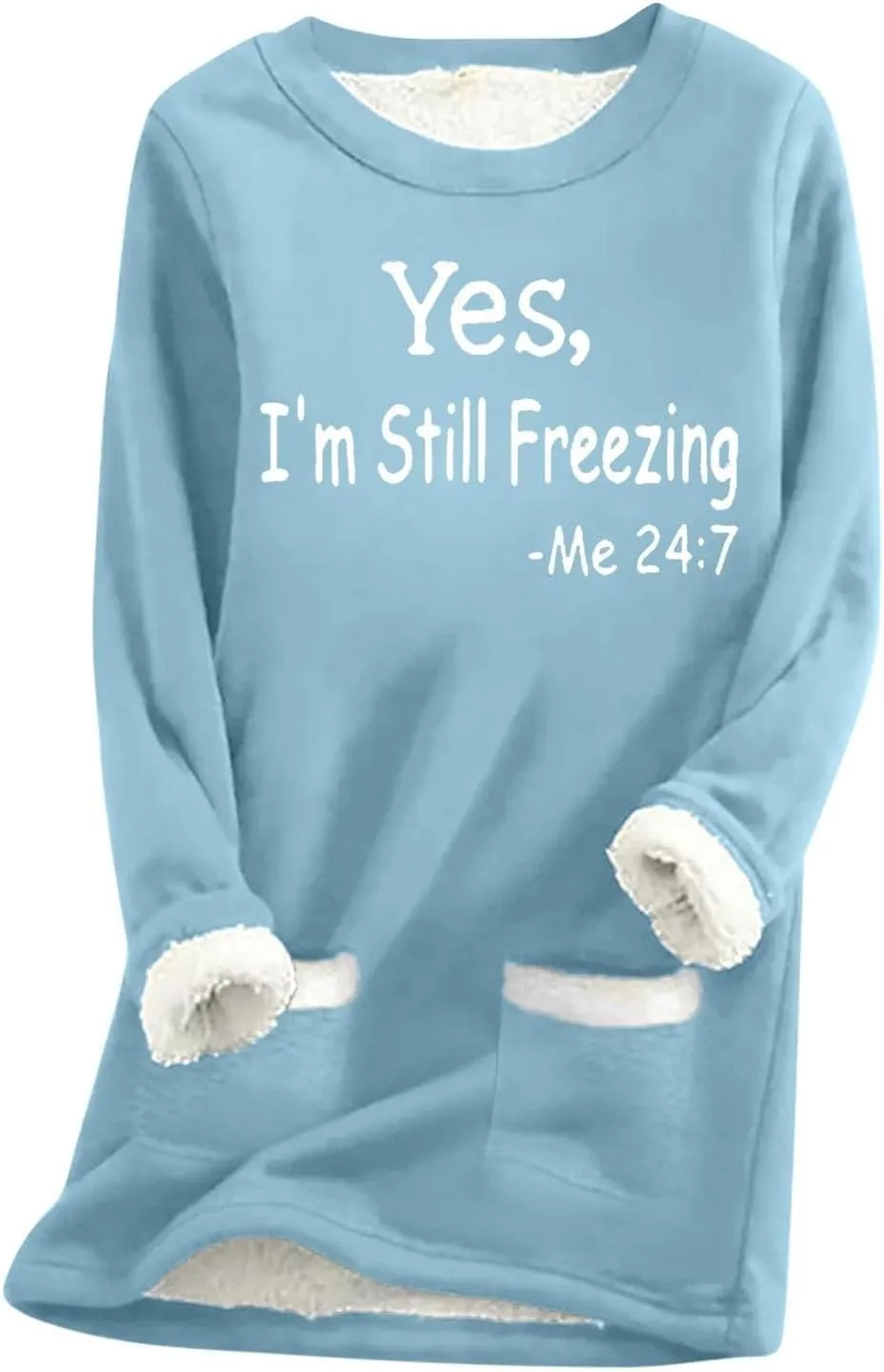 Yes,I'm Still -Me 24:7 Sherpa Lined Sweatshirt Women Faux Thermal Fluffy Coat Casual Loose Loungewear